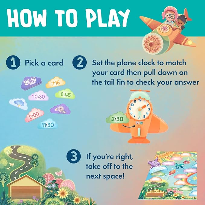 Educational Insights Time to Fly Game - Telling Time Game, Learning Time Clock for Kids, Board Games for Kids Ages 4+