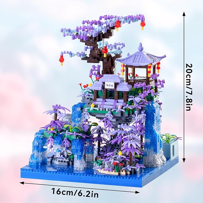 Cherry Blossom Tree House Micro Building Blocks Set,Peach Blossom Pond Flowers Bricks Architecture Kit with LED Light Gifts for Adults and Kids(2500+Pieces)