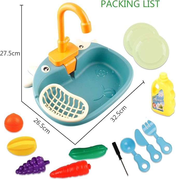 Ruibytree Play Kitchen Sink Toy, Water Toys for Kids with Electronic Dishwasher, Pretend Play Utensils Accessories and Play Cutting Food for Boys and Girls (Cute Cows)