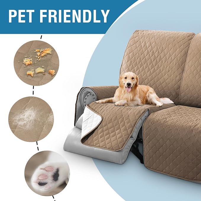 H.VERSAILTEX 100% Waterproof Recliner Sofa Cover Recliner Couch Cover for 3 seat Non Slip Reclining Couch Cover for Dog Washable Furniture Protector with Elastic Straps(Recliner Sofa, French Oak)