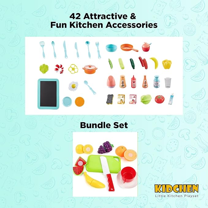 Kitchen Play Set with Accessories- Mini Kitchen Set with Realistic Light Sound Steam Simulation- Indoor Games Cooking Playset with Water Outlet- Toys for Toddlers Children & Girls