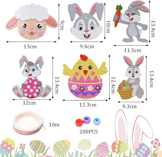 Fennoral 12 Pack Easter Craft Kit for Kids Make You Own Easter Bead Necklace Making Kit for Girls Boy DIY Easter Arts and Crafts for School Classroom Art Activities Easter Gifts