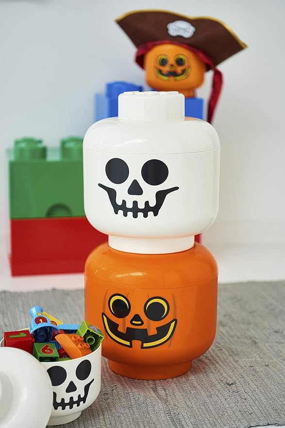Room Copenhagen, LEGO Storage Heads Stackable Storage Container - Buildable Organizational Bins for Kid’s Toys and Accessories - 9.45 x 9.45 x 10.67in - Large, Pumpkin, Holds 500 Bricks
