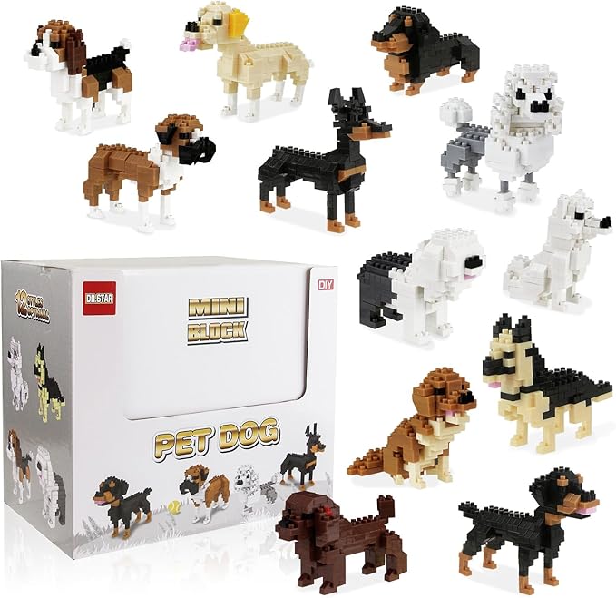 BOROLA 12 Different Pet Dog Building Blocks Set Educational Toy Realistic Fun Animal Assembly Kit Toys Games