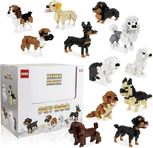 BOROLA 12 Different Pet Dog Building Blocks Set Educational Toy Realistic Fun Animal Assembly Kit Toys Games