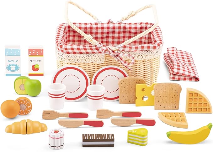 New Classic Toys Picnic Set - Pretend Play Toy for Kids Cooking Simulation Educational Toys and Color Perception Toy for Preschool Age Toddlers Boys Girls