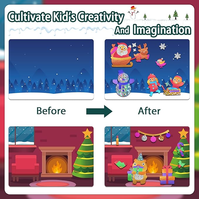 SOOVSY 200 Sheets Christmas Art & Craft Activity, Foil Art Fun Kit for Kids, Foil Art for Kids Crafts Kit DIY Creative Birthday Gifts Travel Toys for 4 5 6 7 8 9 Years Old Kids Girls Boys