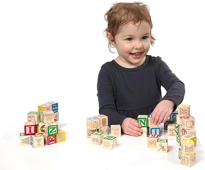 Melissa & Doug Deluxe ABC/123 1-Inch Blocks Set With Storage Pouch (50 pcs) - Letters And Numbers/ABC Classic Wooden Blocks For Toddlers And Kids Ages 2+