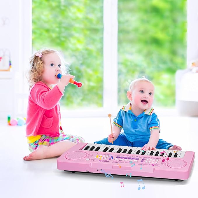 Raimy 37 Keys Keyboard Piano for Kids, Early Learning Educational Portable Electronic Musical Instrument Toys Gifts for 3 4 5 6 7 8 9 Year Old Boys and Girls (Pink)