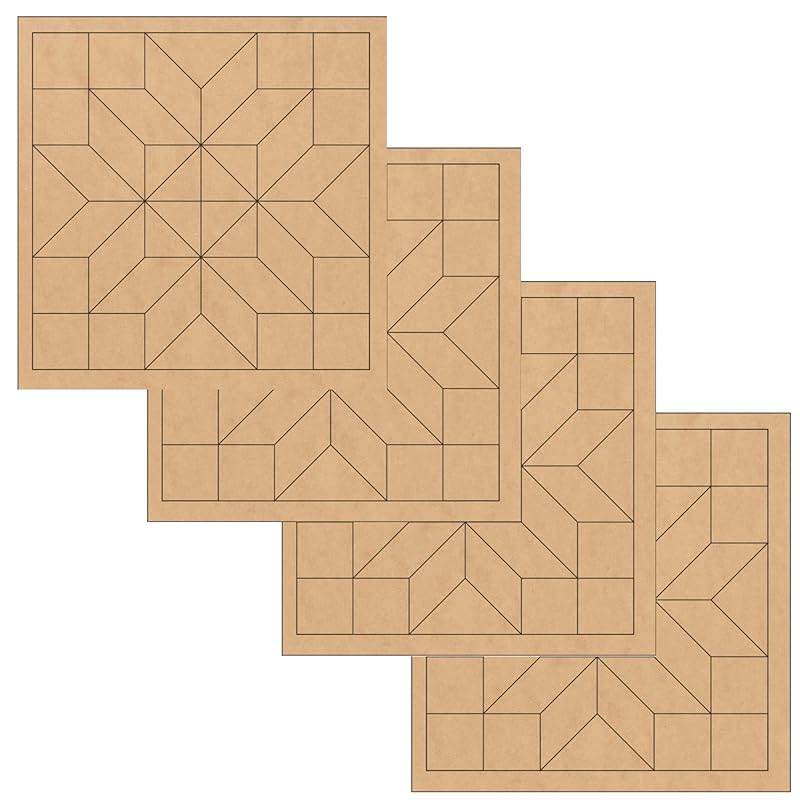 Bulk Set of 4 Mini Unfinished Floral Barn Quilt Square Wooden Sign, Country Decor Canvas Quilts Blocks (3 inches, Diamond Flower) AVTRBoutique