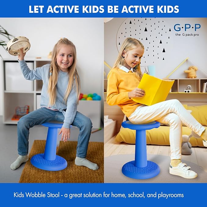 -Dynamic-, Kid Wobble Stool Pair, Wiggle Chair Flexible Seating for Preschool & Elementary Classroom, Improves Focus, Posture & ADHD/ADD-Blue 17.7 Hight' Stools Pack of 2