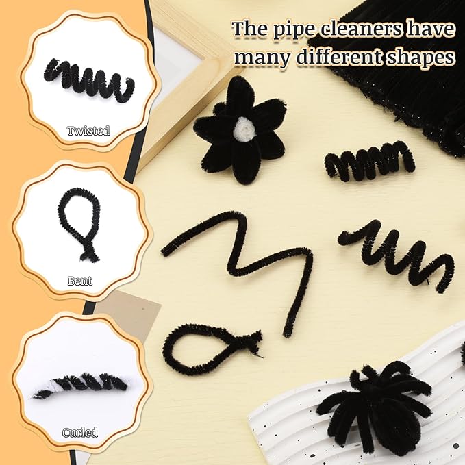 Zlulary 600 PCS Pipe Cleaners, Black Pipe Cleaners for Hair, Pipe Cleaner Crafts Fluff Fuzzy Stick Pipe Cleaners Bulk for Wig Weaving DIY Halloween Decorations
