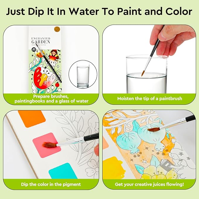 Watercolor Painting Book 21-Pages,Travel Paint Watercolor Coloring Book Set for Kids 5-8 Years Old Boys and Girls Party Birthday Thank You Exchange Art Craft Gift- 3in1-Forest