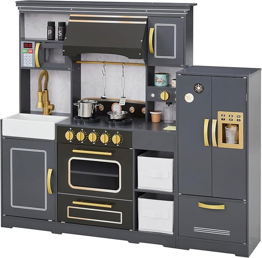 Teamson Kids Little Chef Colonie Play Kitchen Set with Ice Dispenser and Accessories, Gray