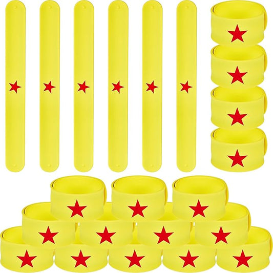 WILLBOND 24 Pieces Slap Bracelets Yellow Slap Bracelet with Red Star Slap Bracelet Flop Wristband Bracelets for Girls Birthday Party, Girls Team Supplies, Girl Power Favors