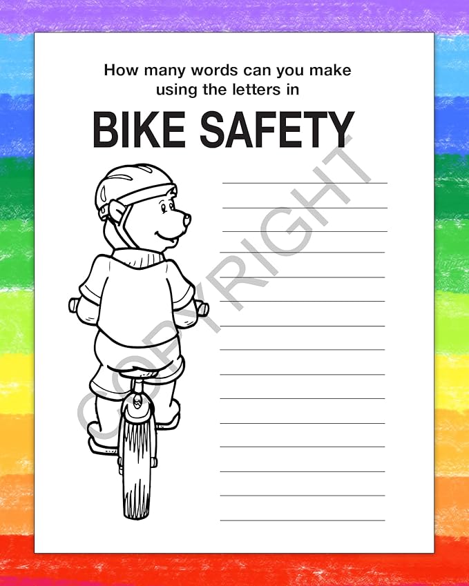 ZOCO - Bike Safety - Custom Educational Coloring Books (250 Bulk Pack, with Crayons) - Bicycle Rules, Road, Helmet Safety - Games, Puzzles, Activities for Kids