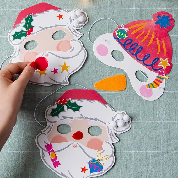 Talking Tables Christmas Mask Making Craft Kit for Kids-Pack of 6 with Santa, Reindeer & Snowman | Children Art Supplies, Fun Xmas Activities, Creative Gift, One Size, Red