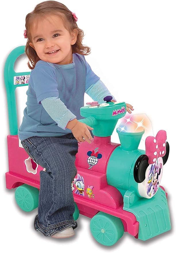 Kiddieland Disney Minnie Mouse Play n' Sort Activity Train Ride-On with Lights, Sounds, Shape Sorter, Storage Seat, Push Handle, Ages 12–36 Months, Toddler Indoor Toy for Motor Skills