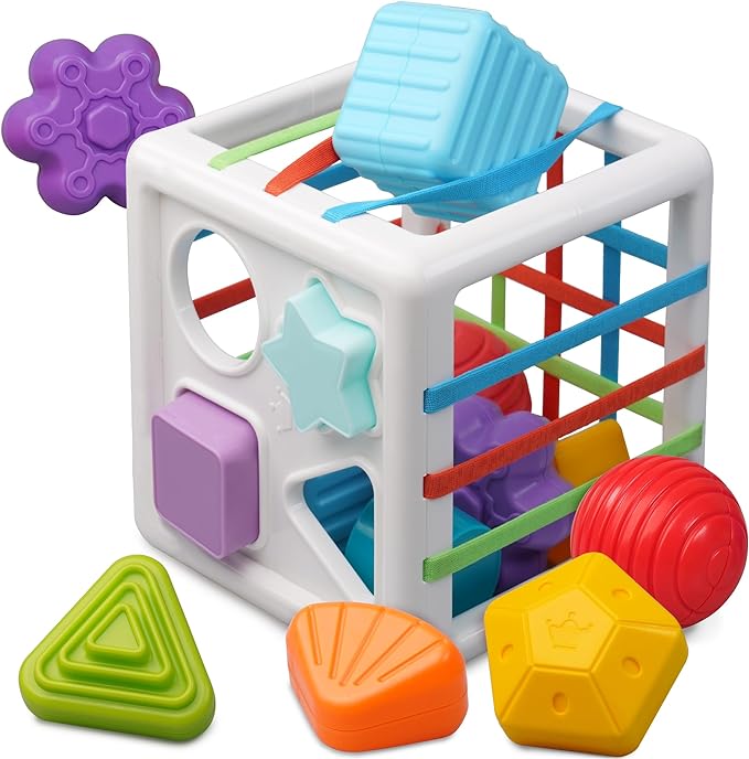 LiKee Toddler Montessori Toys for 1+ Years Old Boy Girl Birthday, Baby Infant Toys with 10pcs Sensory Pieces Shape Sorter, Age One Colorful 1 2 3 Years Learning & Fine Motor Skills Toys for 18+ Months