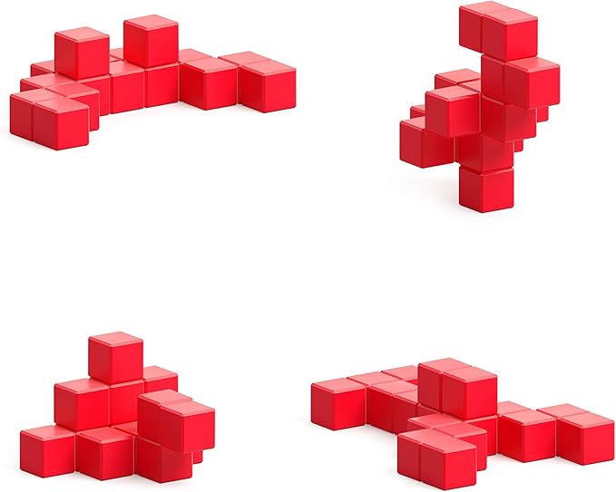 PIXIO-16 Red Color Series Magnetic Blocks Building Set 16pcs with Free App, Stress Relief Building Blocks, Magnets for Kids, Pixel Art Desk Toy, Fidget Toys