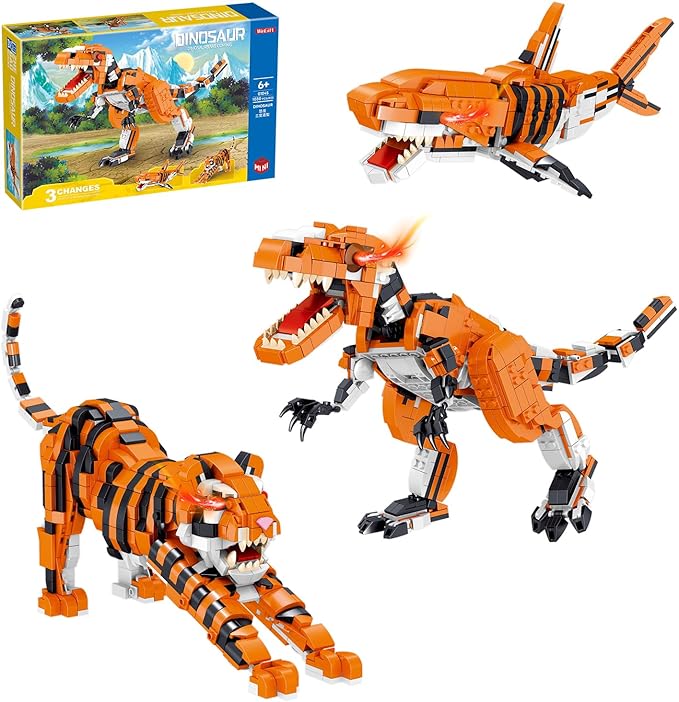 1030 Piece STEM Building Toys-3in1 Mini Transforming Toy Building Set with Dinosaur/Tiger/Shark Building Kit, Educational Toy for Kids 6-12, Christmas Birthday Gifts for Girls Boys Ages 8-14+