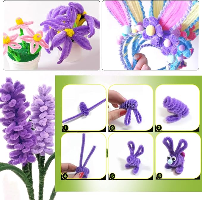 TOAOB 100pcs Pipe Cleaners Light Purple Pipe Cleaners Chenille Stems 6mm x 12 Inch Pipe Cleaners Craft Supplies for Art DIY Crafts Decorations