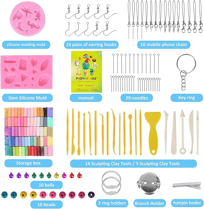 Polymer Clay Set, 72 Color Oven Bake Modeling Clay Set with Sculpting Tools and Accessories, Modeling Clay for Kids,Ideal DIY Clay Art Set for Kids Beginners Artists