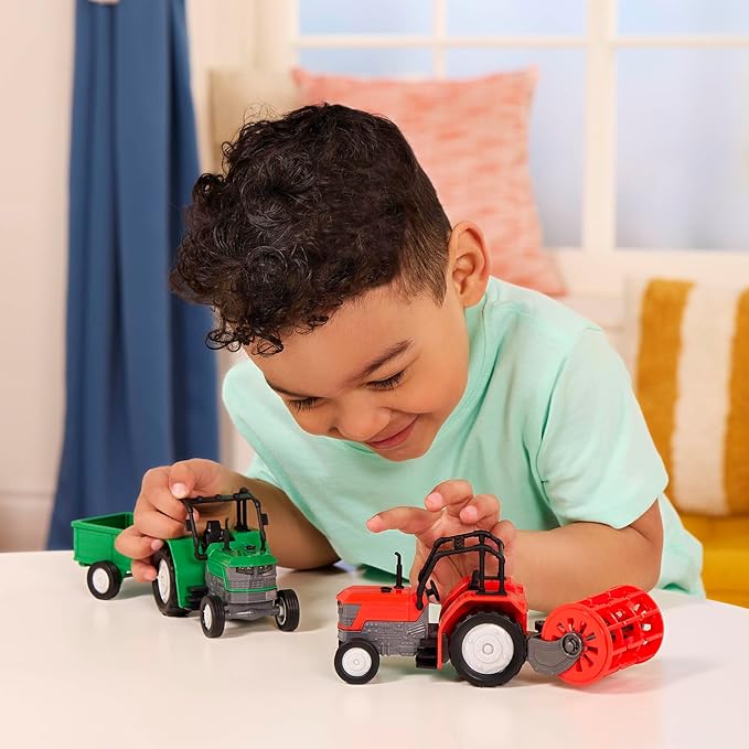 Driven Farm Tractor Toy with Detachable Rotary Hoe & Realistic Engine Sounds - Light-Up Headlights & Interactive Features - Educational Vehicle Toys for 3 Year Old Boys - Batteries Included