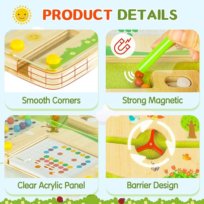deli Magnetic Color and Number Maze, Wooden Montessori Toys for Tolddlers, Learning Educational Fine Motor Skills Toys for Kids 3 4 5 Year Old Gifts