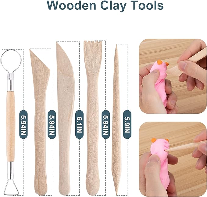 Clay Tools Kit, 25 PCS Polymer Clay Tools, Ceramics Clay Sculpting Tools Kits, Air Dry Clay Tool Set for Adults, Kids, Pottery Craft, Baking, Carving, Drawing, Dotting, Molding, Modeling, Shaping