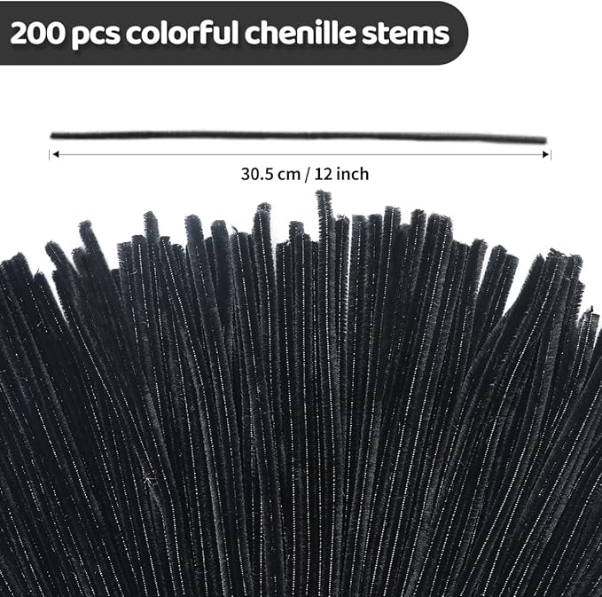 Eppingwin 200pcs Pipe Cleaners, Black Pipe Cleaners Craft Supplies,Chenille Stems for DIY Arts Crafts Project(Black)