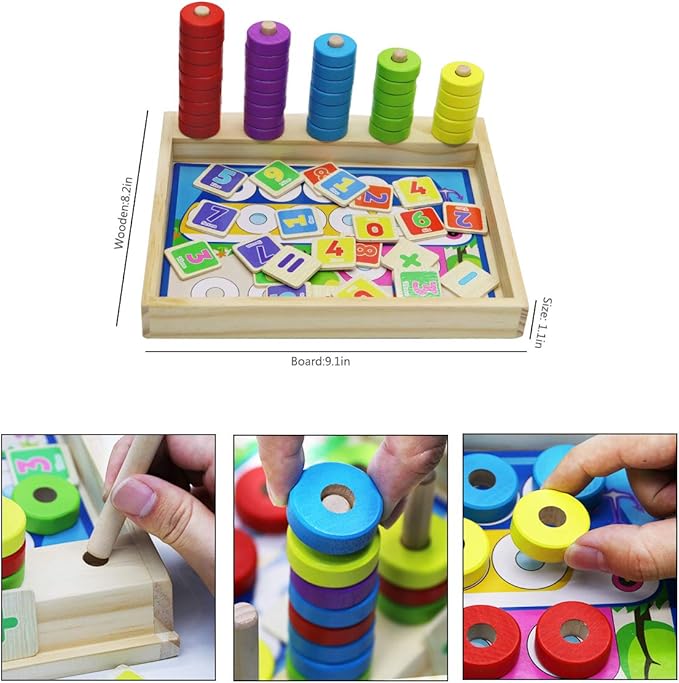Lydaz Montessori Math Manipulatives Toys, Kids Wooden Number Blocks Toys, Kindergarten Learning Education Toy, Preschool Classroom Must Haves, STEM Counting Puzzle Toy Gift for Toddler 3 4 5 6 Years