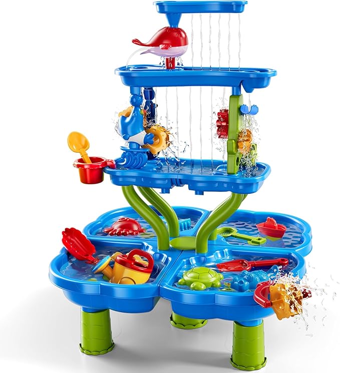 4-Tier Water Table for Toddlers 1-3 3-5, Sand Beach Water Table Toys for Kids, Water and Sand Sensory Table Beach Outdoor Birthday Gifts Toys for Kids Toddlers Age 3 4 5 6 7 8 Boys Girls