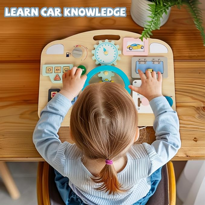 Montessori Wooden Toddler Toys, Busy Board for 1-4 Year Olds, Sensory Activity Board for Fine Motor Skills, Travel Educational Sensory Toys for Boys & Girls