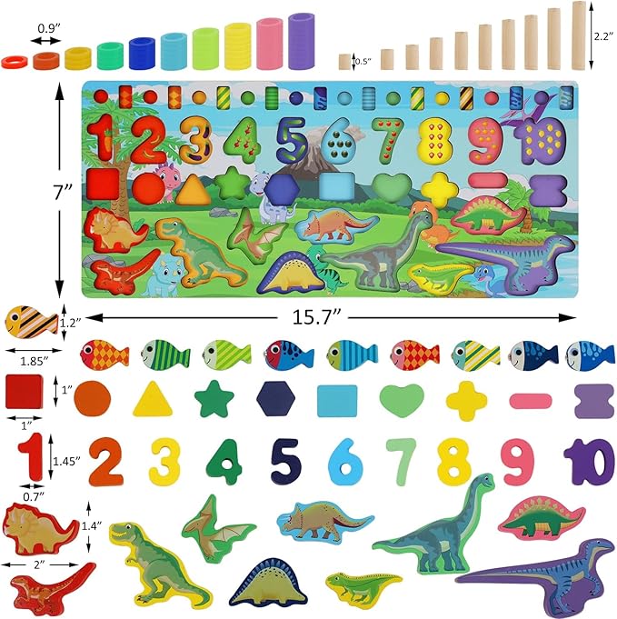 Glintoper Christmas Wooden Gift for Toddlers, Number Puzzle & Sorting and Stacking Toys Set for Kids 2 3 4 5, Montessori Magnetic Fishing Game, Shape Sorter Color Stacker Preschool Activities Gifts