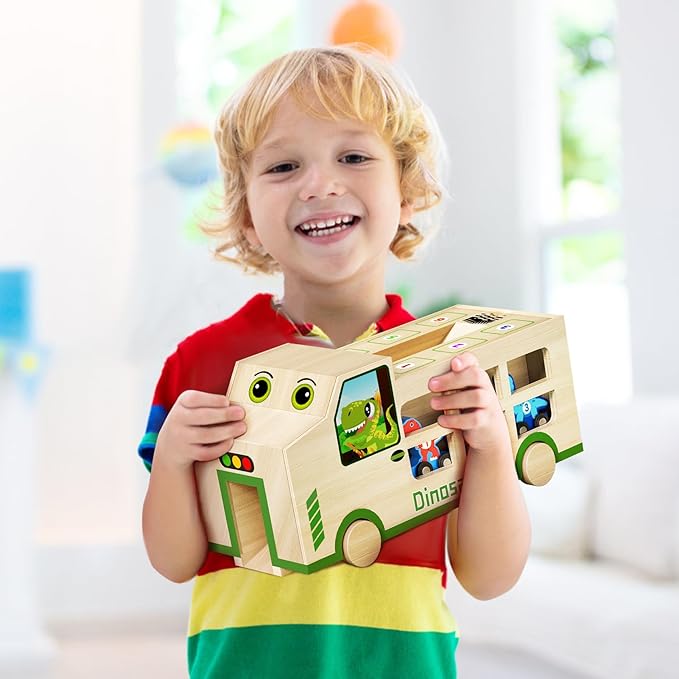 GJZZ Wooden Dinosaur Truck & 10 Magnetic Wooden Dinosaur Train Set | Montessori STEM Toys for Kids 2-5 Years | Toddler Learning Toys, Birthday Gifts for Boys and Girls