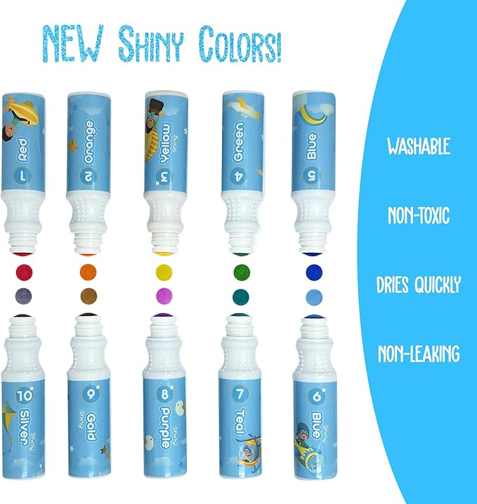 Washable Dot Markers for Kids with 2 Educational Activity Books | 10 Color Set (Boys)