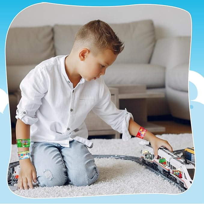 74 PCS Train Party Favors, 24 PCS Train Slap Bracelets 50 PCS Train Stickers Train Birthday Party Decorations Supplies Gifts for Kids Classroom Rewards