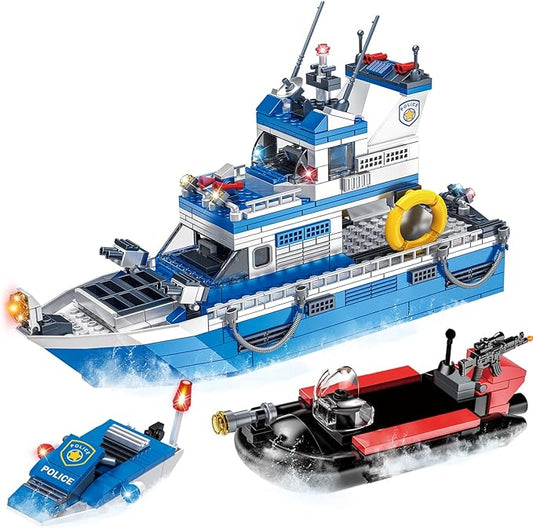 City Boat STEM Building Blocks Sets, Compatible with Lego City Police Boat and Ship Playsets, Rescue Boats That Float Toy Building Kit for Boys 6 7 8 9 10 11 12(480 Pcs)