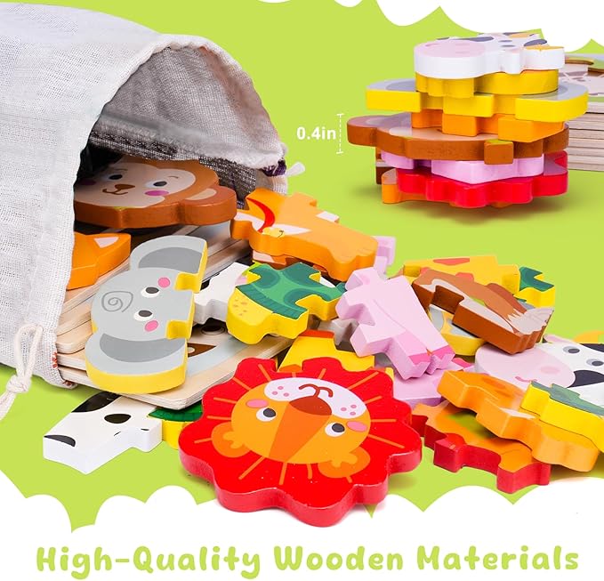 Wooden Puzzle for Toddler 1-3, 8 Pcs Toddler Puzzle Ages 2-4, Baby Animal Puzzle for Toddler, Montessori Puzzles Toys for 1 2 3 Year Old Boy Girl, Learning Preschool Educational Puzzle Toy(8 Pcs)