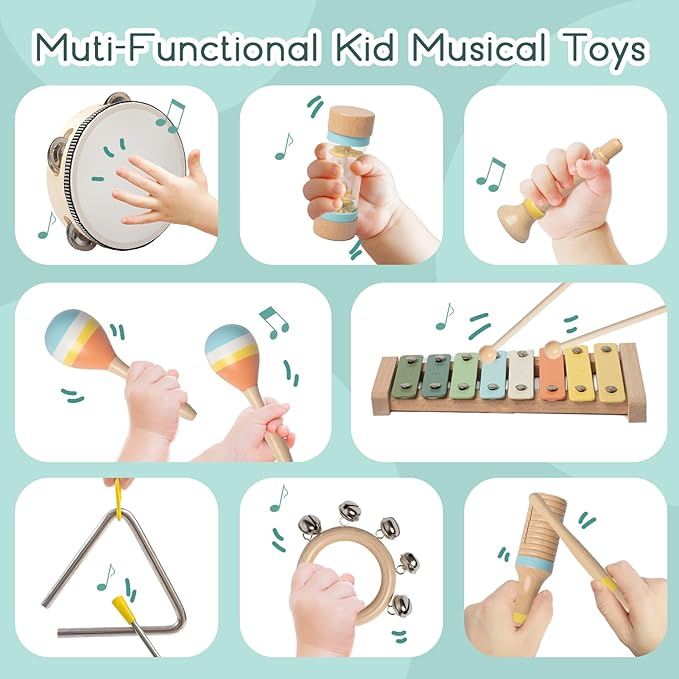 Toddlers Musical Instruments - Montessori Musical Toys for Toddlers 1-3,Modern Boho Xylophone,Neutral Colors Wooden Percussion Instruments Set