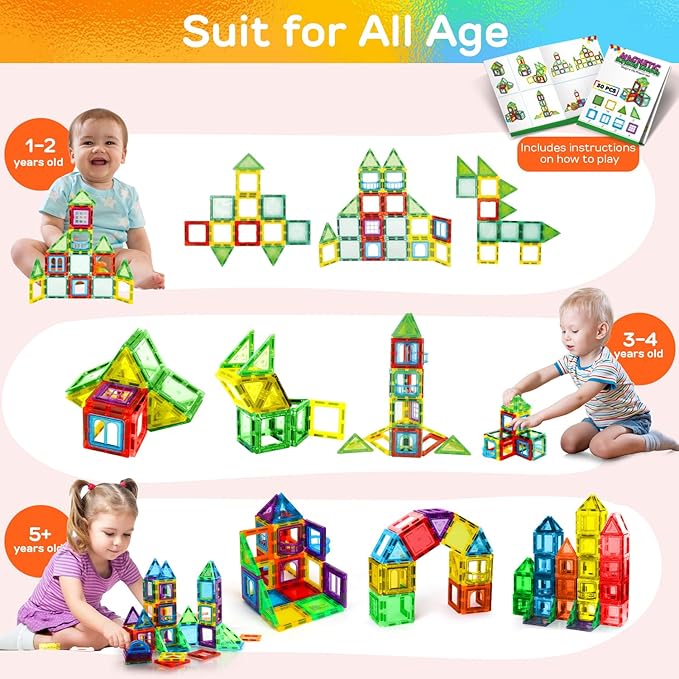 TOY Life Magnetic Tiles for Toddlers 3-5 Magnetic Blocks for Kids Ages 4-8 STEM Magnet Blocks Magnet Tiles Magnet Toys Kids Magnetic Building Tiles Building Blocks Kids Games for Boy Girl