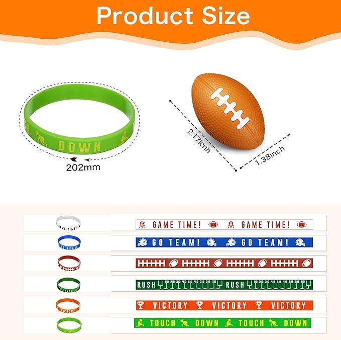 Sumind 24 Pcs Football Party Favors Include Mini Football Sports Stress Balls and Football Silicone Bracelets Rugby Silicone Wristbands for Football Themed Birthday Party Reward