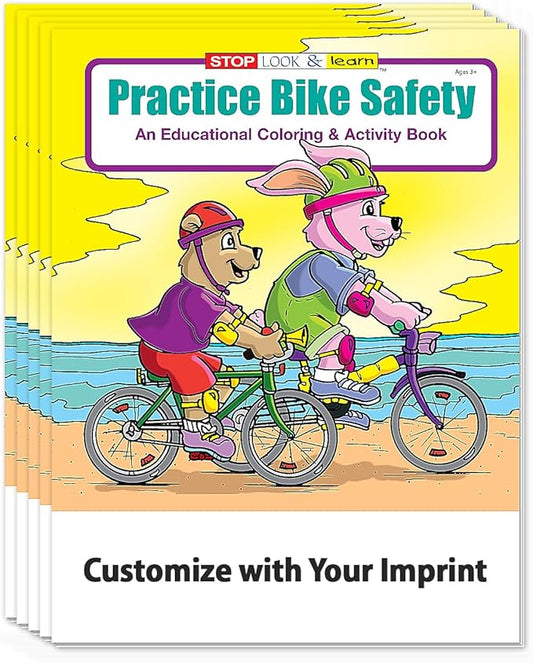 ZOCO - Bike Safety - Custom Educational Coloring Books (250 Bulk Pack, Without Crayons) - Bicycle Rules, Road, Helmet Safety - Games, Puzzles, Activities for Kids