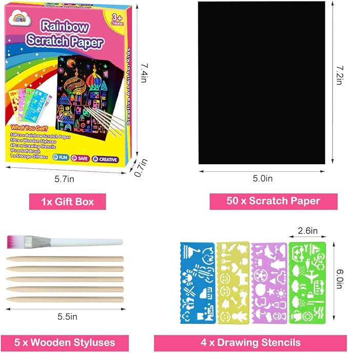 ZMLM Arts Crafts Gifts for Kids: 60PCS Rainbow Scratch Paper Art for Girls and Boys Ages 4-8 8-12 Craft Supplies Kit, Easter Basket Stuffers for Kid Toys Games Activities Valentines Day Gift (Pink)