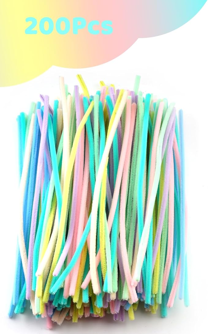 Caydo 200 Pieces Macaroon Color Pipe Cleaners Craft Chenille Stems for DIY Art Creative Crafts Party Decorations (12 Inch x 6 mm)