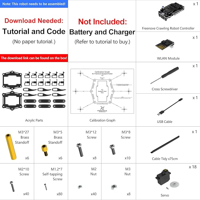 FREENOVE Hexapod Robot Kit (Compatible with Arduino IDE), App Remote Control, Walking Crawling Twisting Servo STEM Project