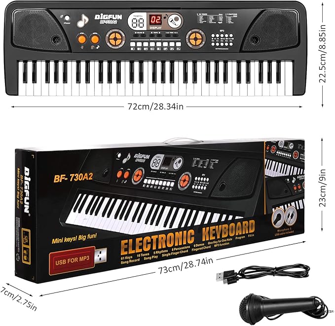 Kids Keyboard Piano, 61 Keys Electric Piano Keyboard for Kids with Microphone MP3 Function Led Display Educational Musical Toys Birthday Xmas Gifts for Toddlers Boys Girls Ages 3 5 7 9 12