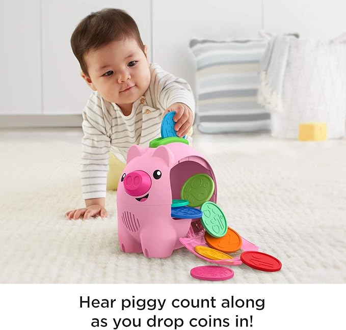 Fisher-Price Baby Musical Toy Laugh & Learn Count & Rumble Piggy Bank with Songs & Motion for Infants & Toddlers Ages 6+ Months
