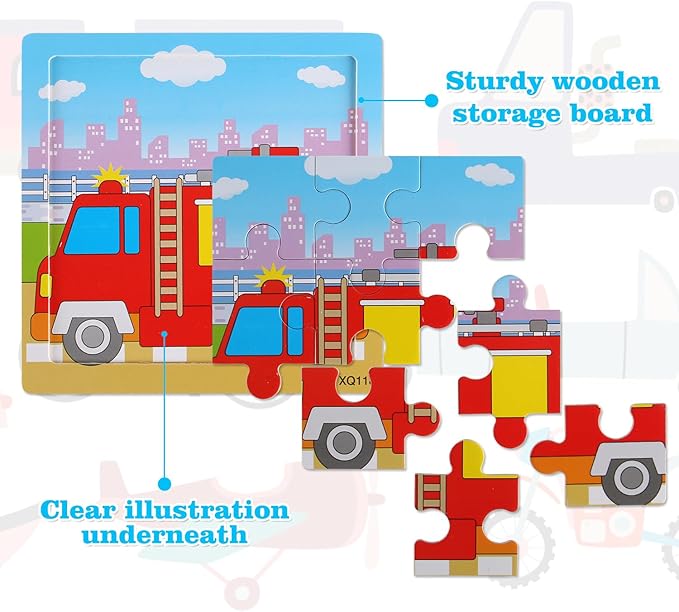 Wooden Toddler Puzzles 2-5 Years - Set of 6 | Preschool Educational Toy with 9 Pieces Each | Fun Animal Jigsaw Puzzle Gift for Boys and Girls